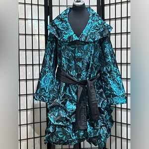 Floral Teal and Black Ruffled Coat DRESS BY JERRY T. WOMEN SIZE 2X